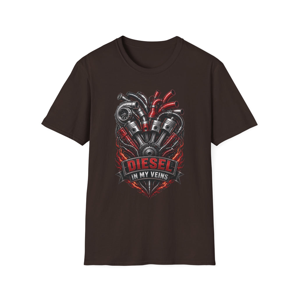 Diesel In My Veins T-Shirt — Engine Heart Graphic Tee for Car & Motor Enthusiasts
