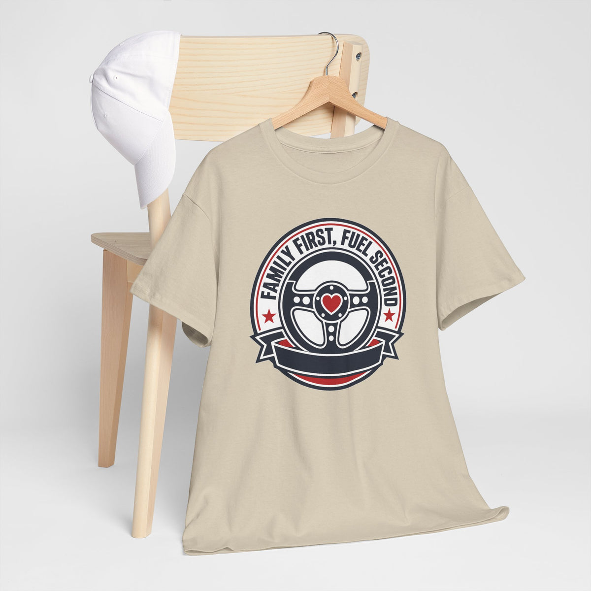 Family First, Fuel Second Tee — Steering Wheel Graphic Shirt