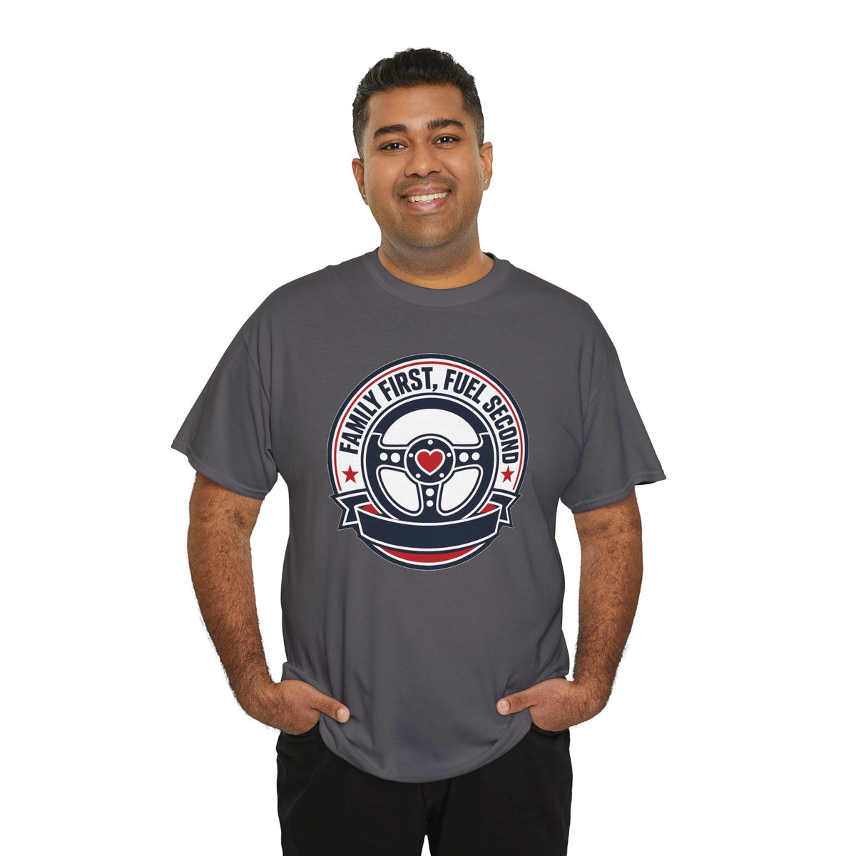 Family First, Fuel Second Tee — Steering Wheel Graphic Shirt