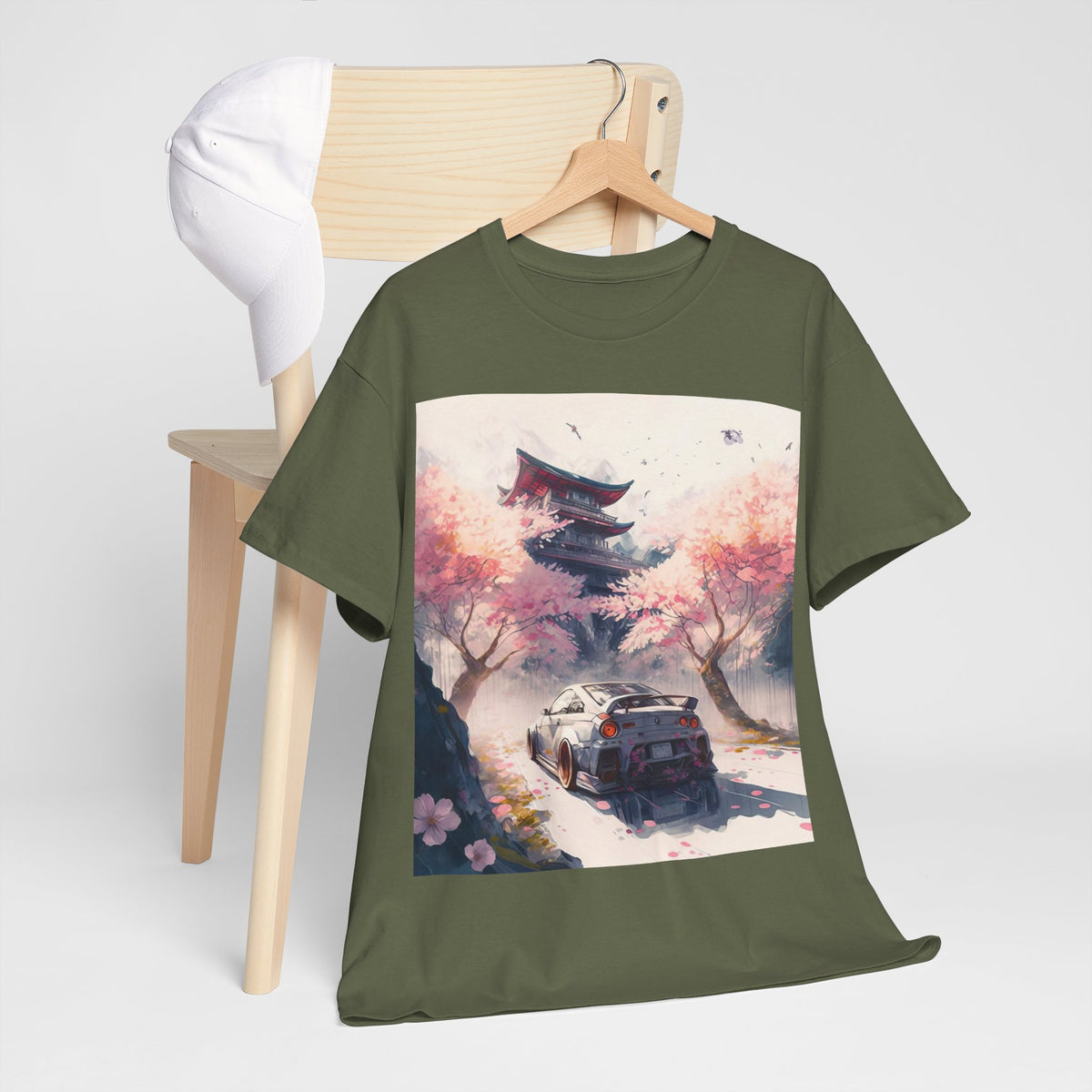Sakura Drift Retro Sports Car Tee — Cherry Blossom JDM Graphic T-Shirt
