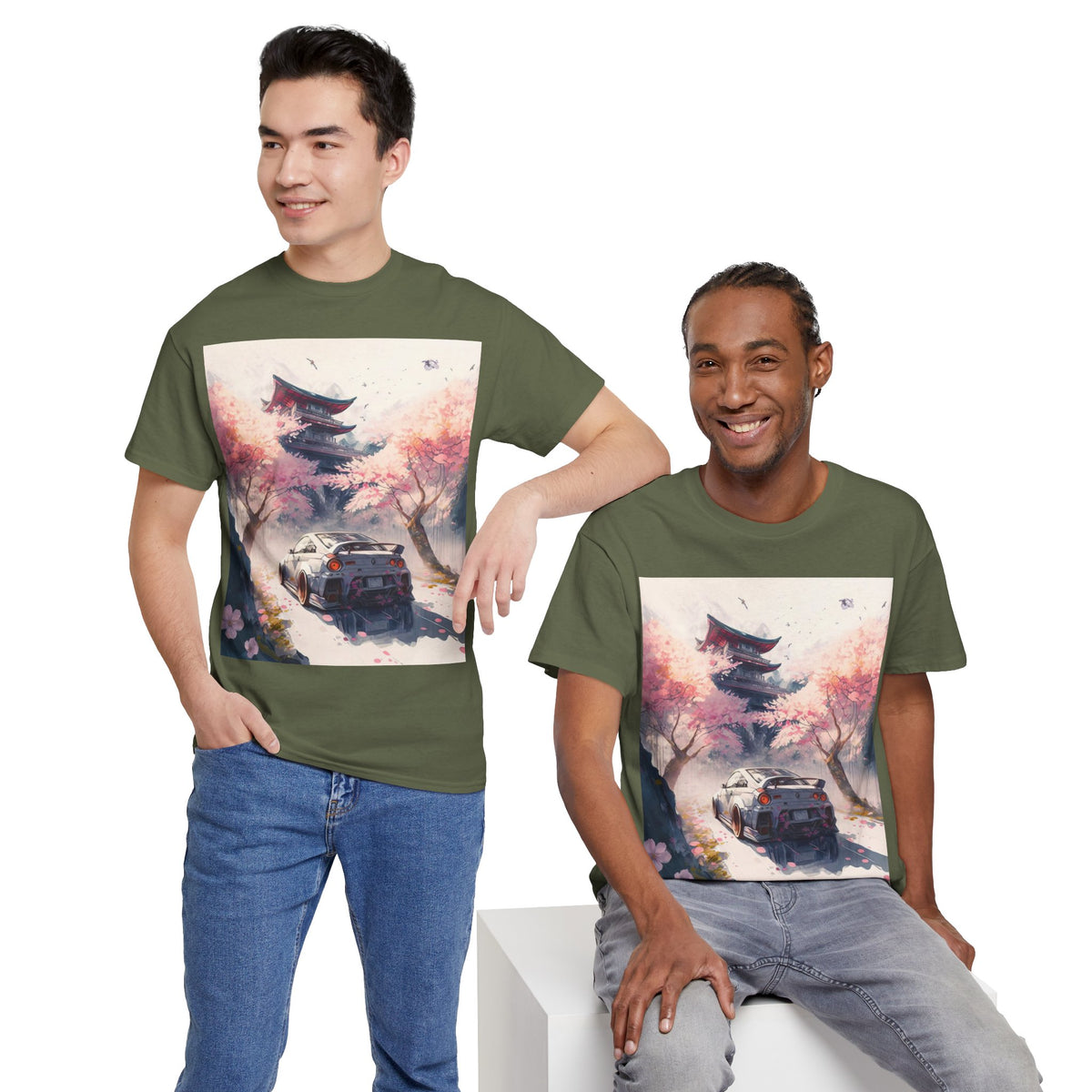 Sakura Drift Retro Sports Car Tee — Cherry Blossom JDM Graphic T-Shirt