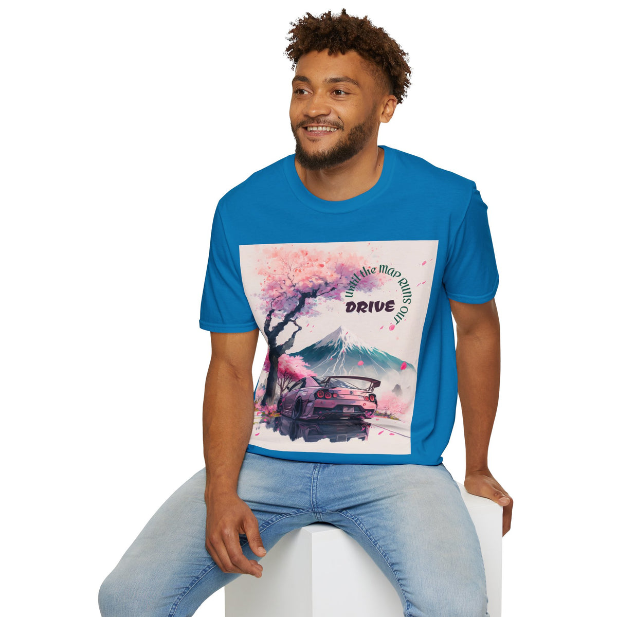 Cherry Blossom Skyline Drive T-Shirt | Retro Car, Mount Fuji