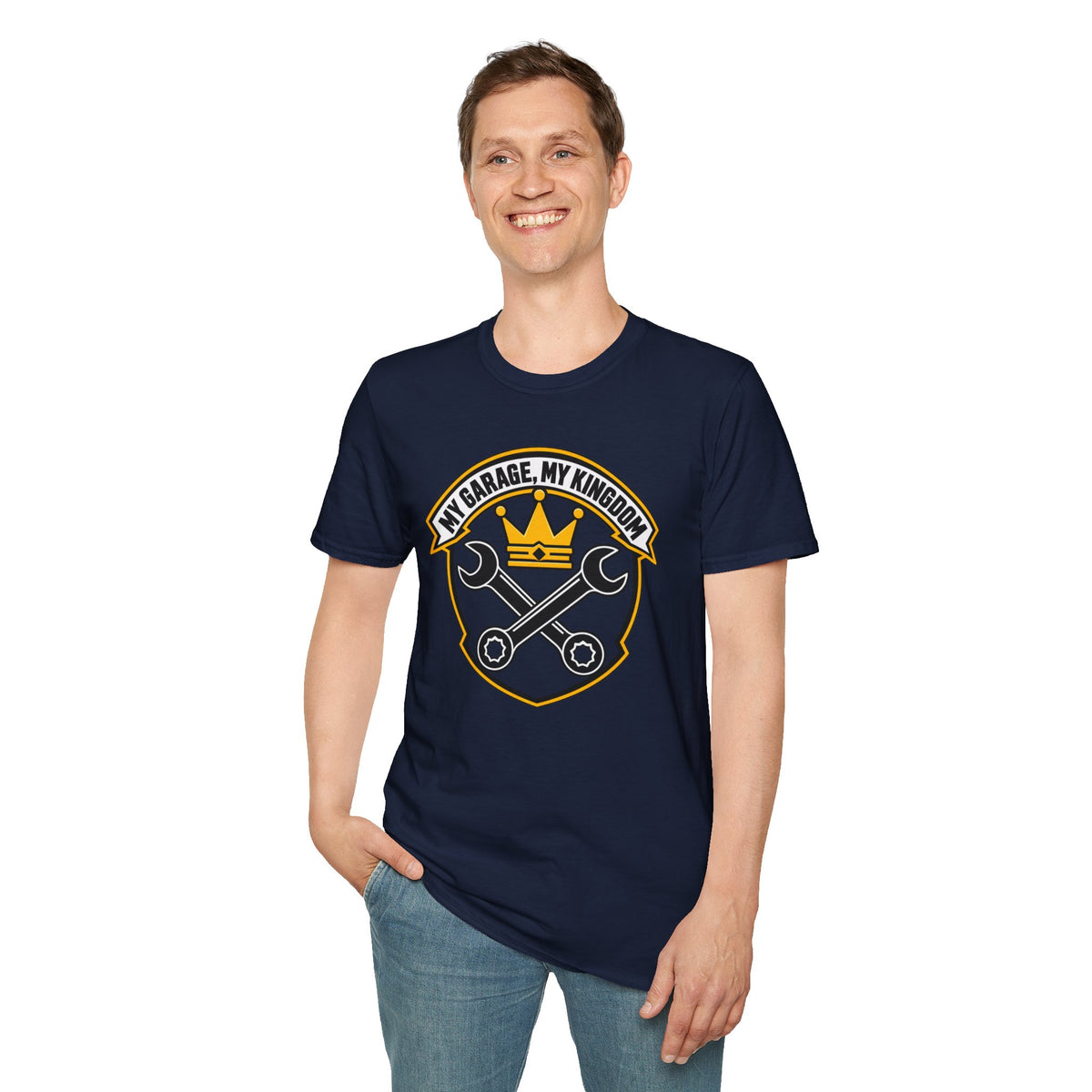 Garage King T-Shirt — "My Garage, My Kingdom" Wrench & Crown Tee