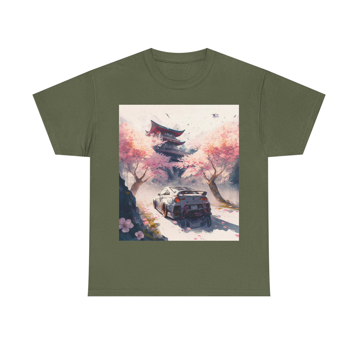 Sakura Drift Retro Sports Car Tee — Cherry Blossom JDM Graphic T-Shirt