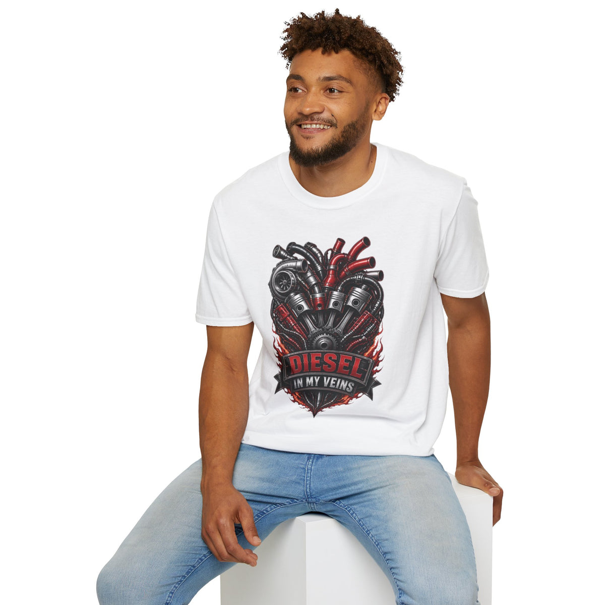 Diesel In My Veins T-Shirt — Engine Heart Graphic Tee for Car & Motor Enthusiasts