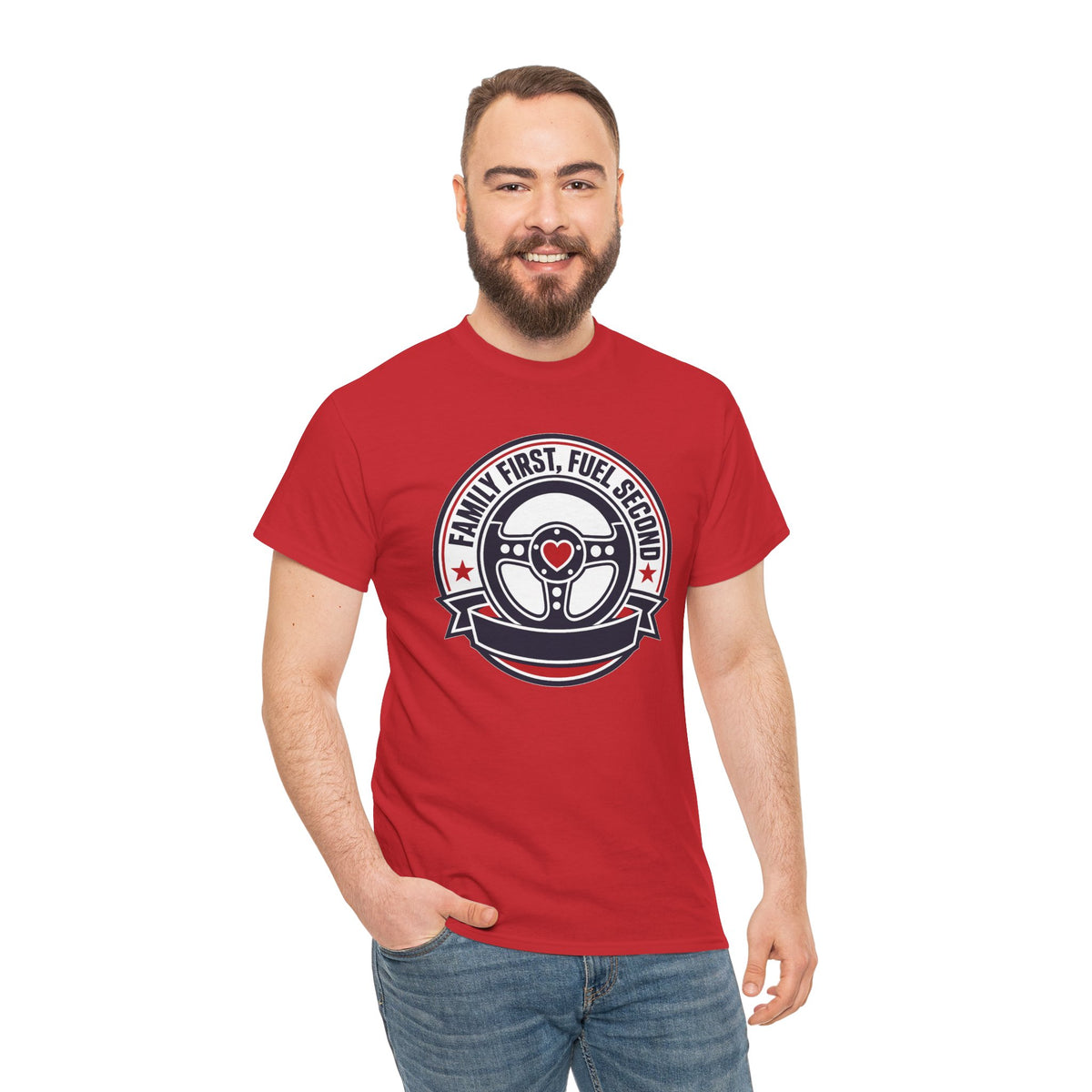 Family First, Fuel Second Tee — Steering Wheel Graphic Shirt