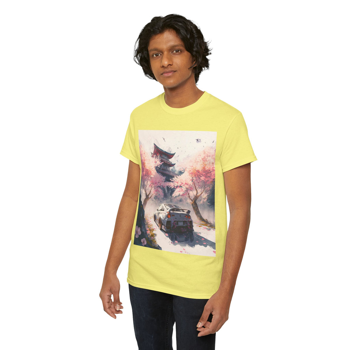 Sakura Drift Retro Sports Car Tee — Cherry Blossom JDM Graphic T-Shirt