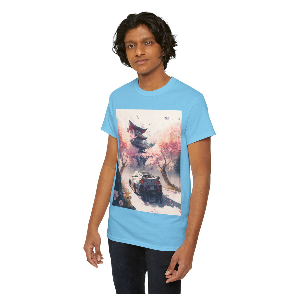 Sakura Drift Retro Sports Car Tee — Cherry Blossom JDM Graphic T-Shirt