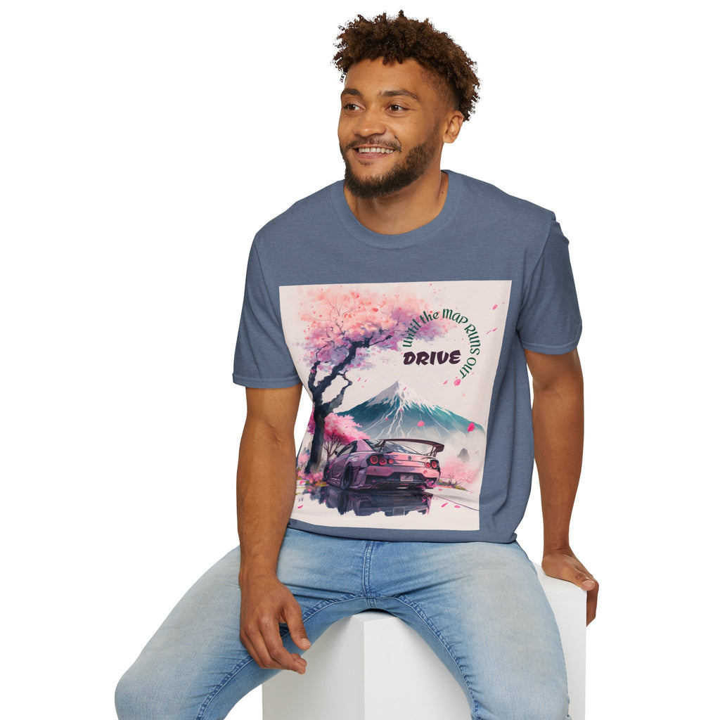 Cherry Blossom Skyline Drive T-Shirt | Retro Car, Mount Fuji
