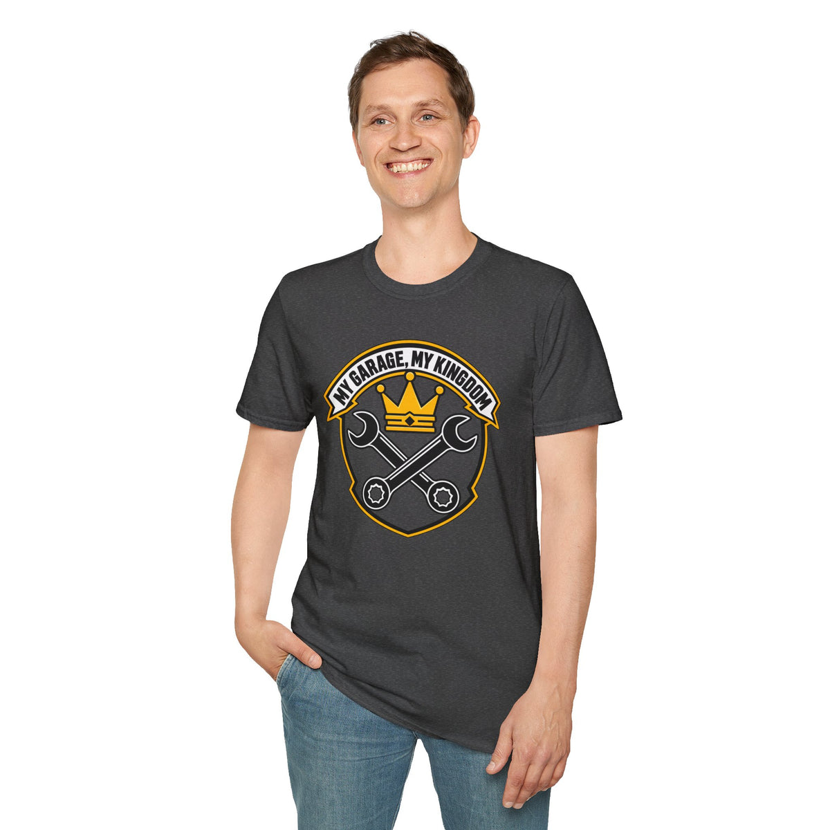 Garage King T-Shirt — "My Garage, My Kingdom" Wrench & Crown Tee