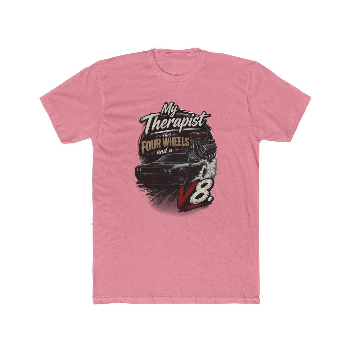 V8 Therapy T-Shirt - "My Therapist Has Four Wheels and a V8" Classic Car Tee