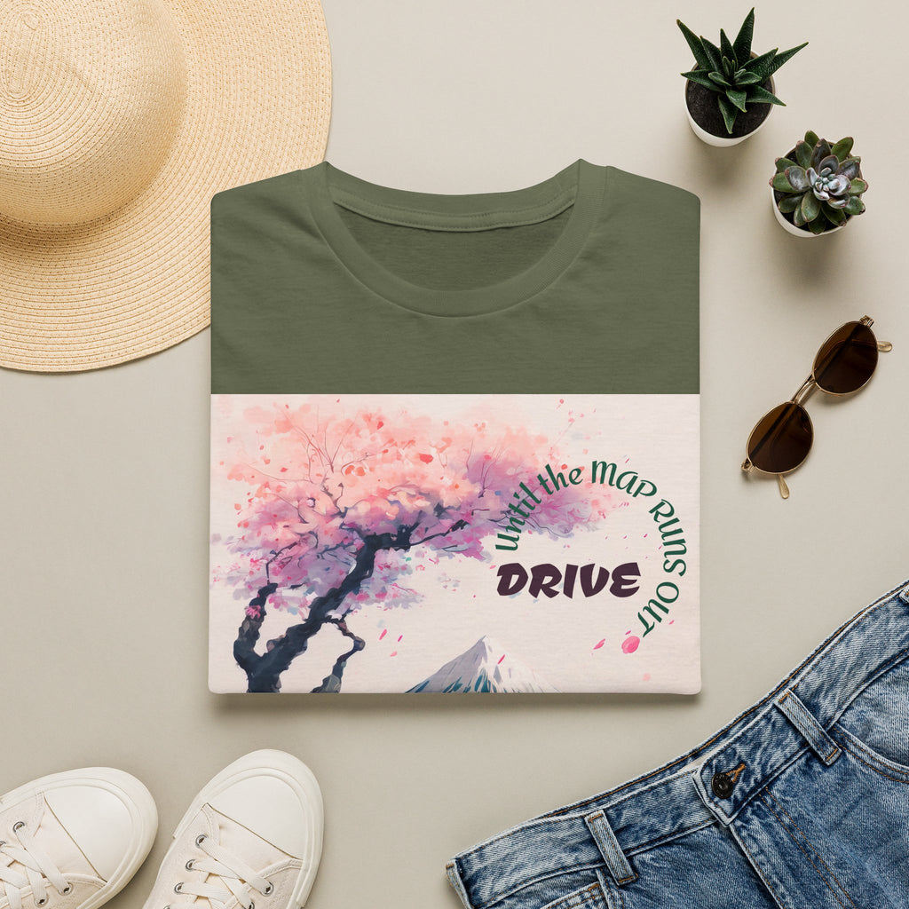 Cherry Blossom Skyline Drive T-Shirt | Retro Car, Mount Fuji