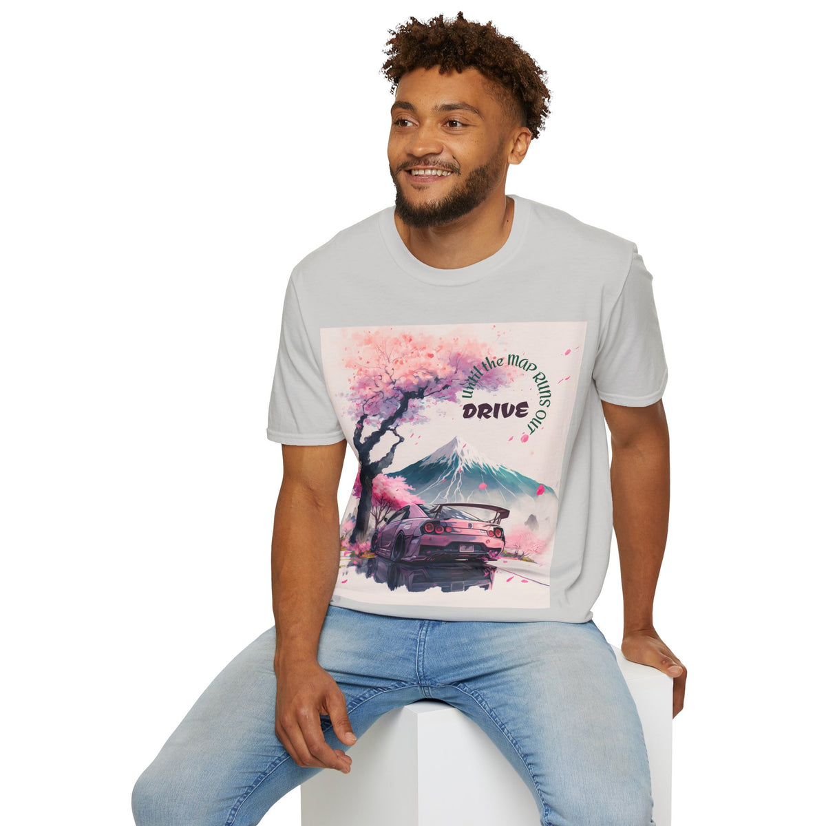 Cherry Blossom Skyline Drive T-Shirt | Retro Car, Mount Fuji