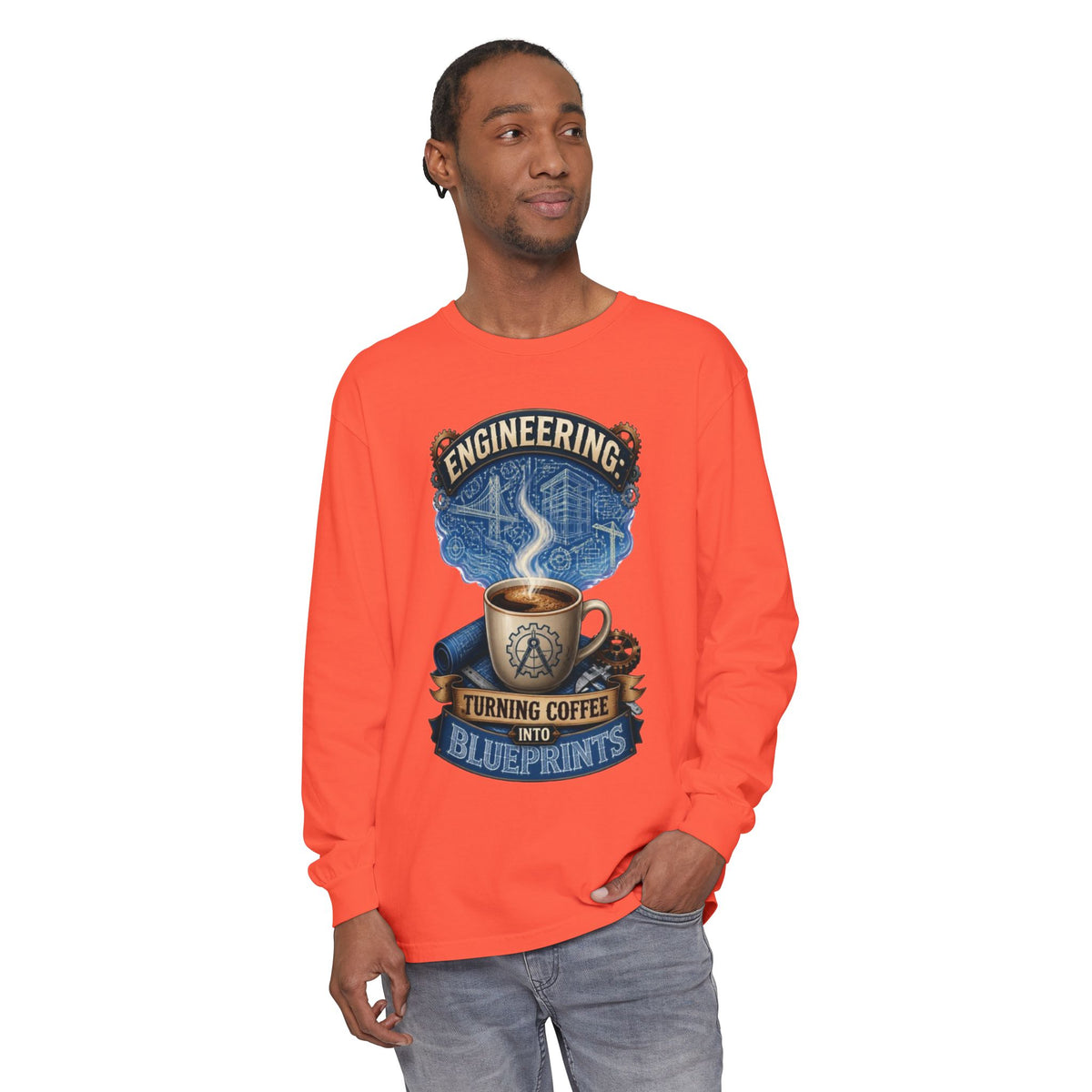 Engineering Coffee Long Sleeve Tee — "Turning Coffee Into Blueprints"