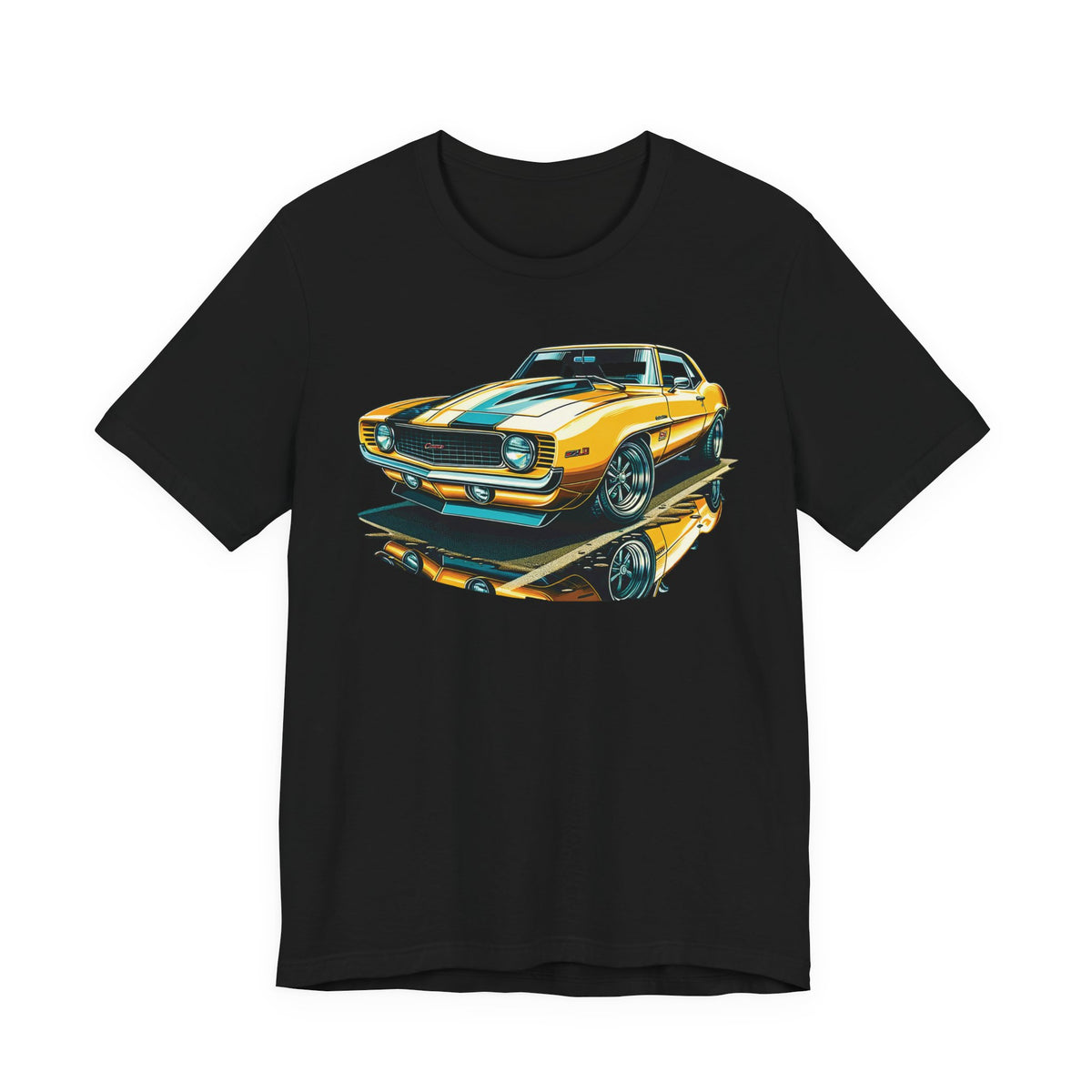 Yellow Classic Muscle Car T-Shirt | American Muscle Roars back graphic tee