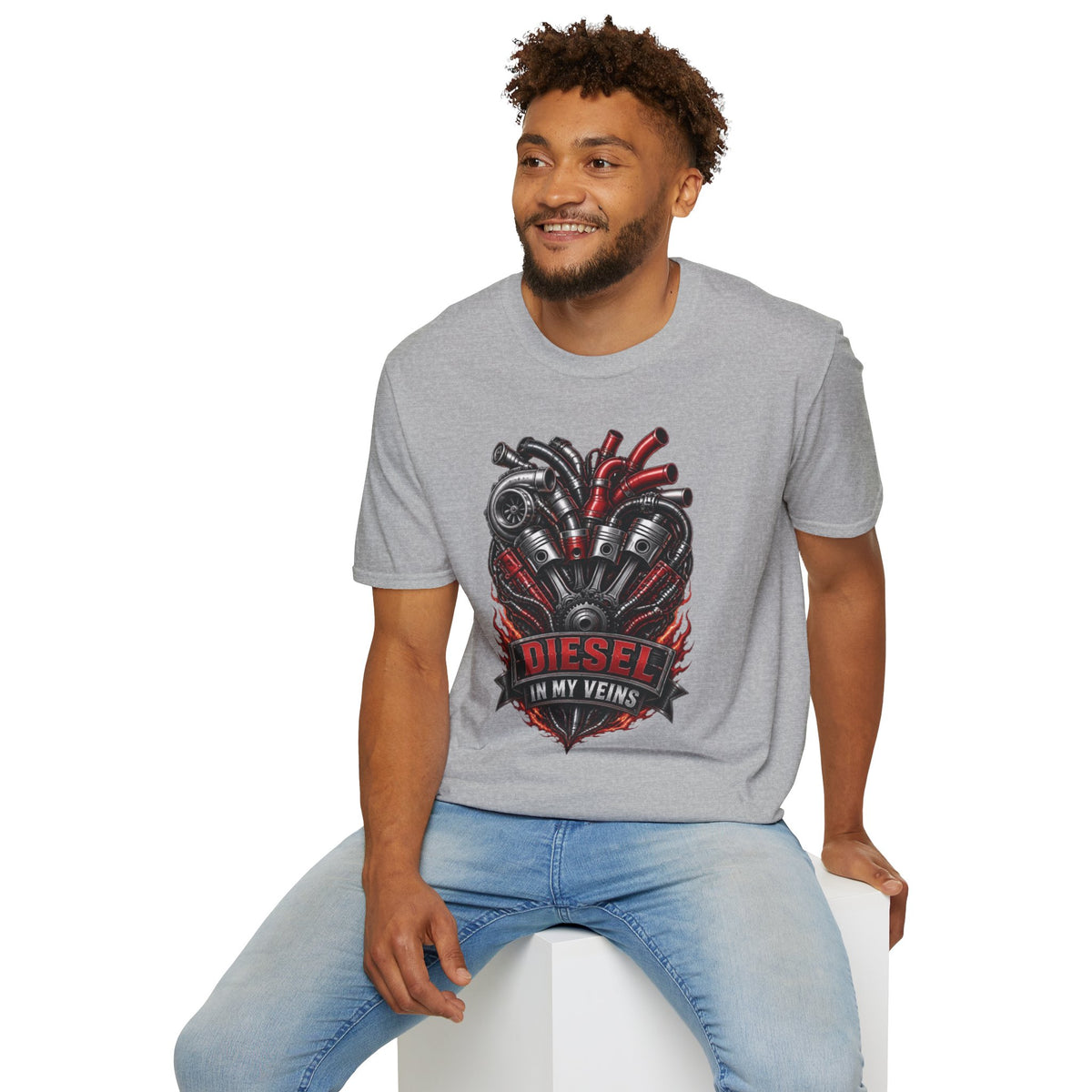 Diesel In My Veins T-Shirt — Engine Heart Graphic Tee for Car & Motor Enthusiasts