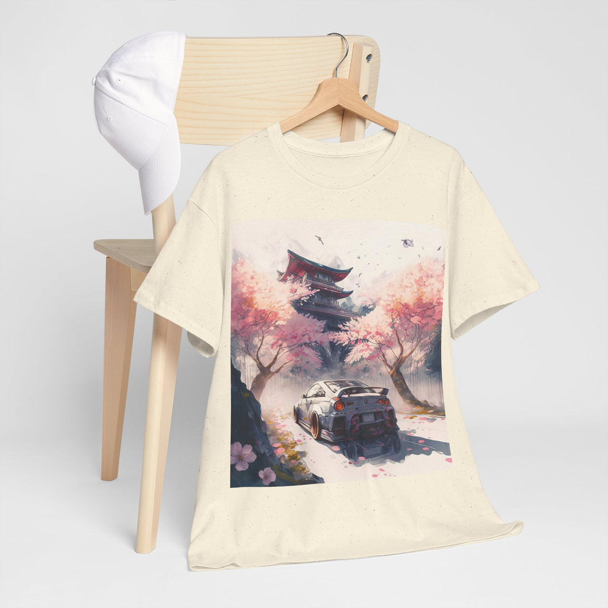 Sakura Drift Retro Sports Car Tee — Cherry Blossom JDM Graphic T-Shirt