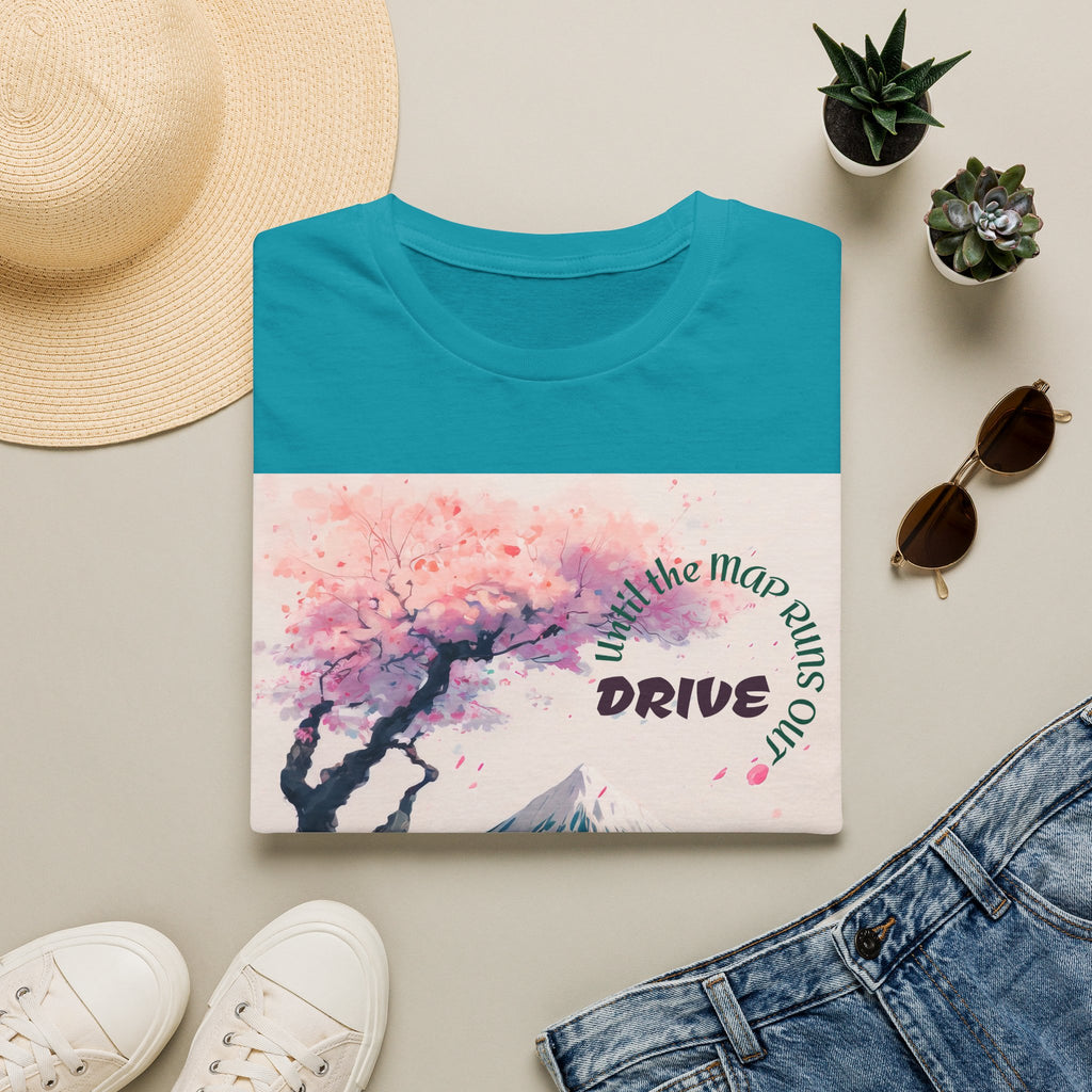 Cherry Blossom Skyline Drive T-Shirt | Retro Car, Mount Fuji
