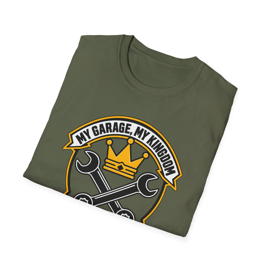 Garage King T-Shirt — "My Garage, My Kingdom" Wrench & Crown Tee
