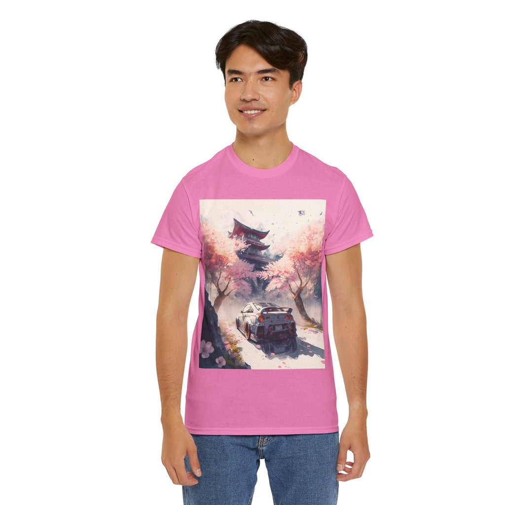 Sakura Drift Retro Sports Car Tee — Cherry Blossom JDM Graphic T-Shirt