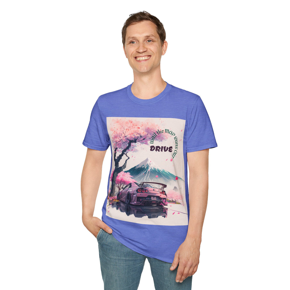 Cherry Blossom Skyline Drive T-Shirt | Retro Car, Mount Fuji