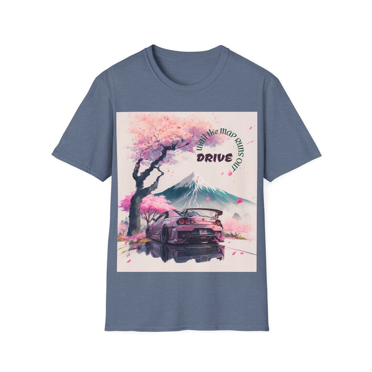 Cherry Blossom Skyline Drive T-Shirt | Retro Car, Mount Fuji