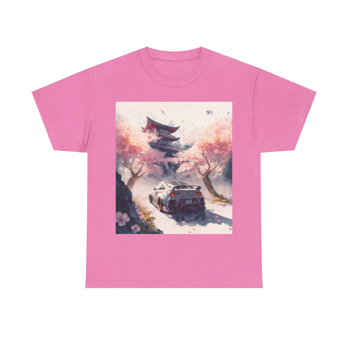 Sakura Drift Retro Sports Car Tee — Cherry Blossom JDM Graphic T-Shirt