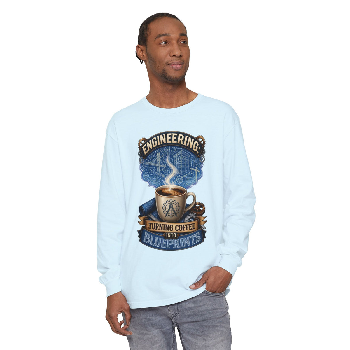 Engineering Coffee Long Sleeve Tee — "Turning Coffee Into Blueprints"