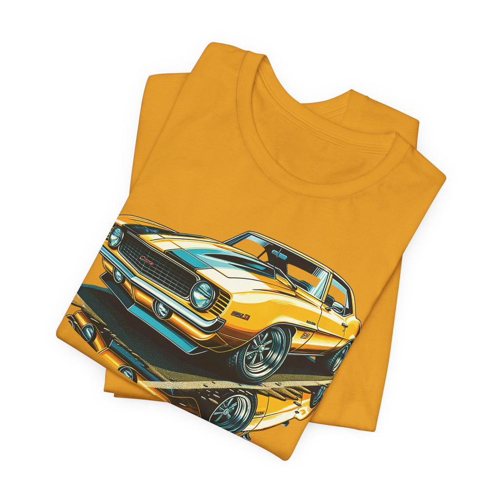 Yellow Classic Muscle Car T-Shirt | American Muscle Roars back graphic tee