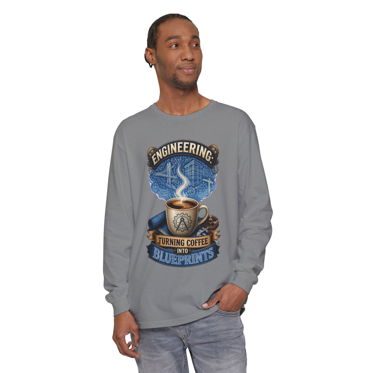 Engineering Coffee Long Sleeve Tee — "Turning Coffee Into Blueprints"