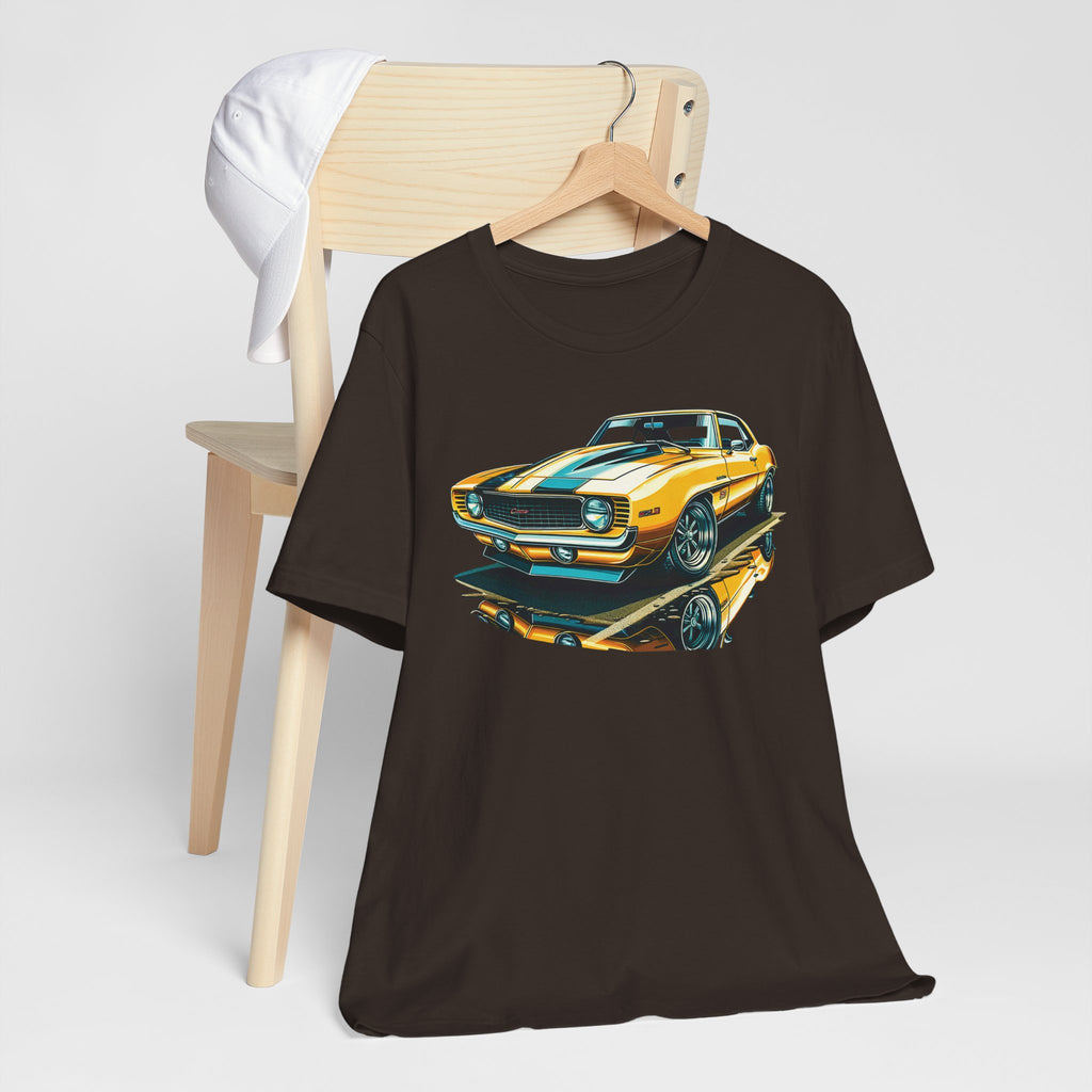Yellow Classic Muscle Car T-Shirt | American Muscle Roars back graphic tee