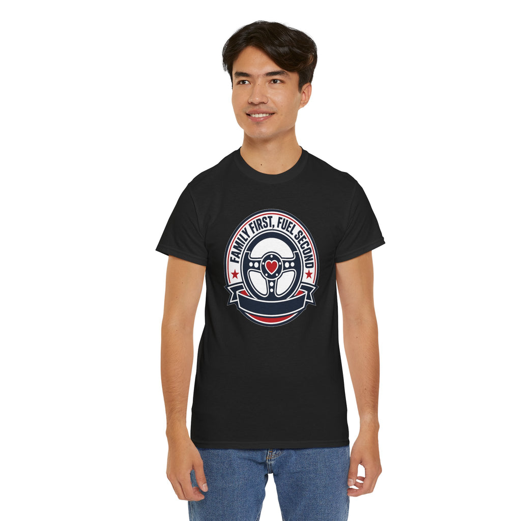 Family First, Fuel Second Tee — Steering Wheel Graphic Shirt
