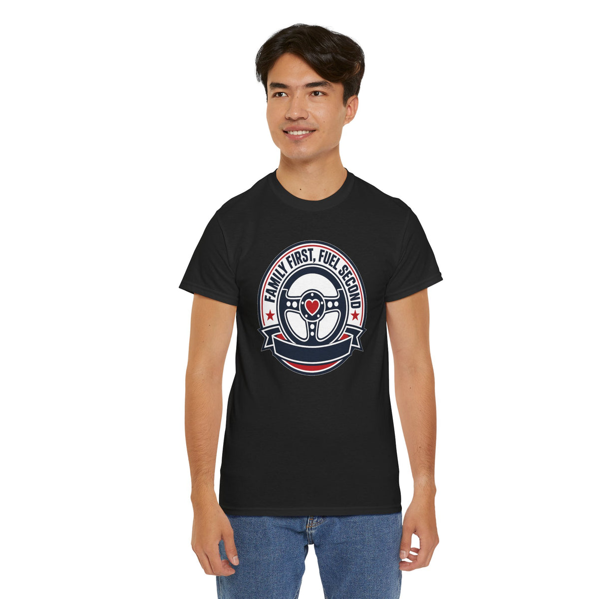 Family First, Fuel Second Tee — Steering Wheel Graphic Shirt