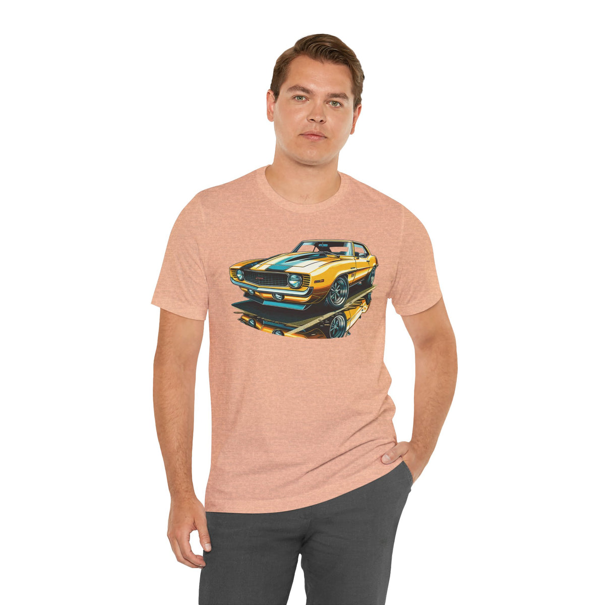 Yellow Classic Muscle Car T-Shirt | American Muscle Roars back graphic tee