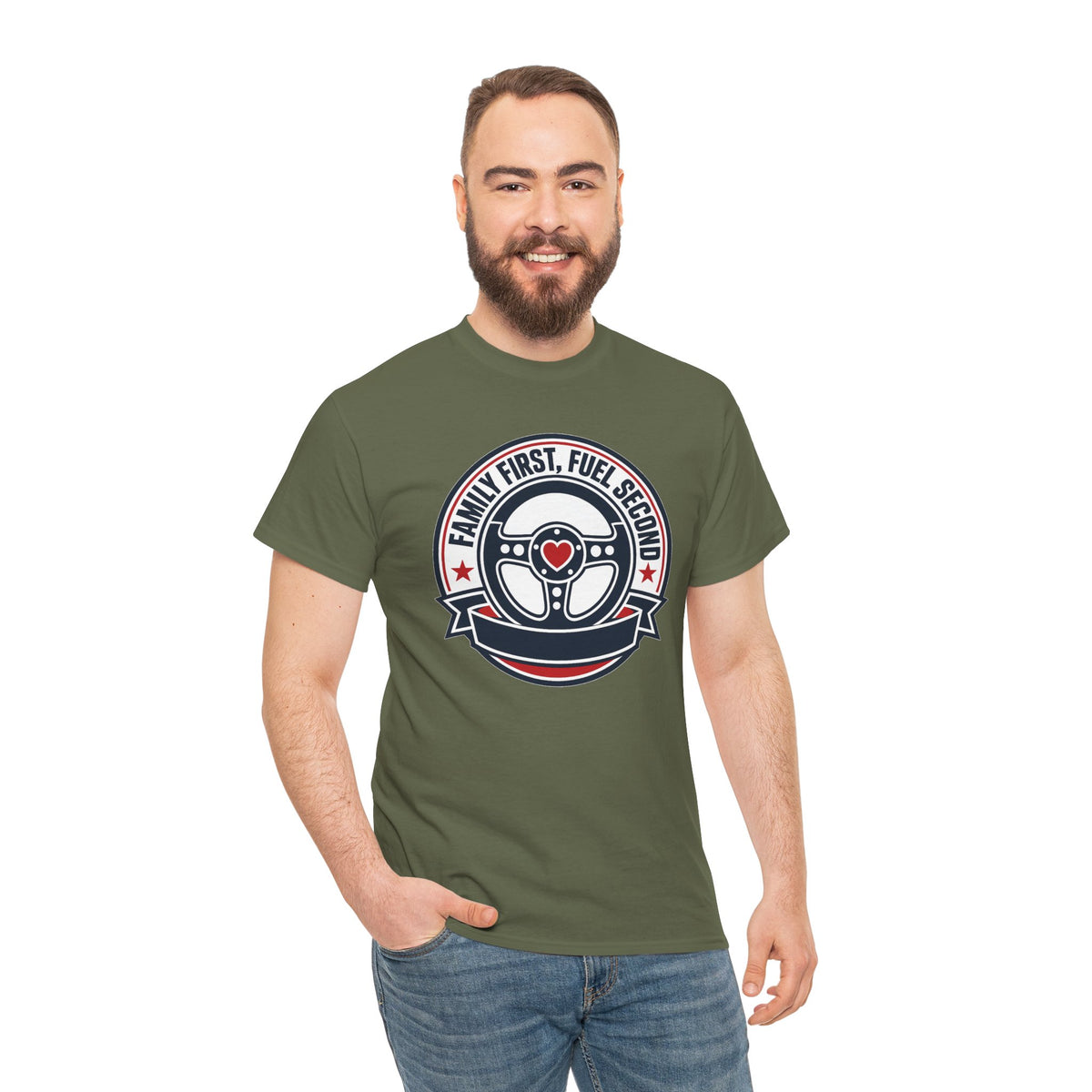 Family First, Fuel Second Tee — Steering Wheel Graphic Shirt