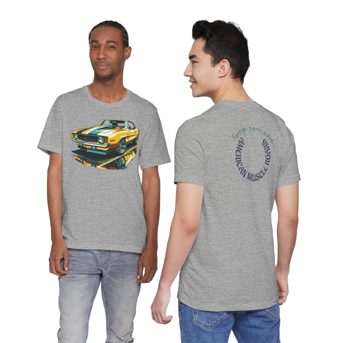 Yellow Classic Muscle Car T-Shirt | American Muscle Roars back graphic tee