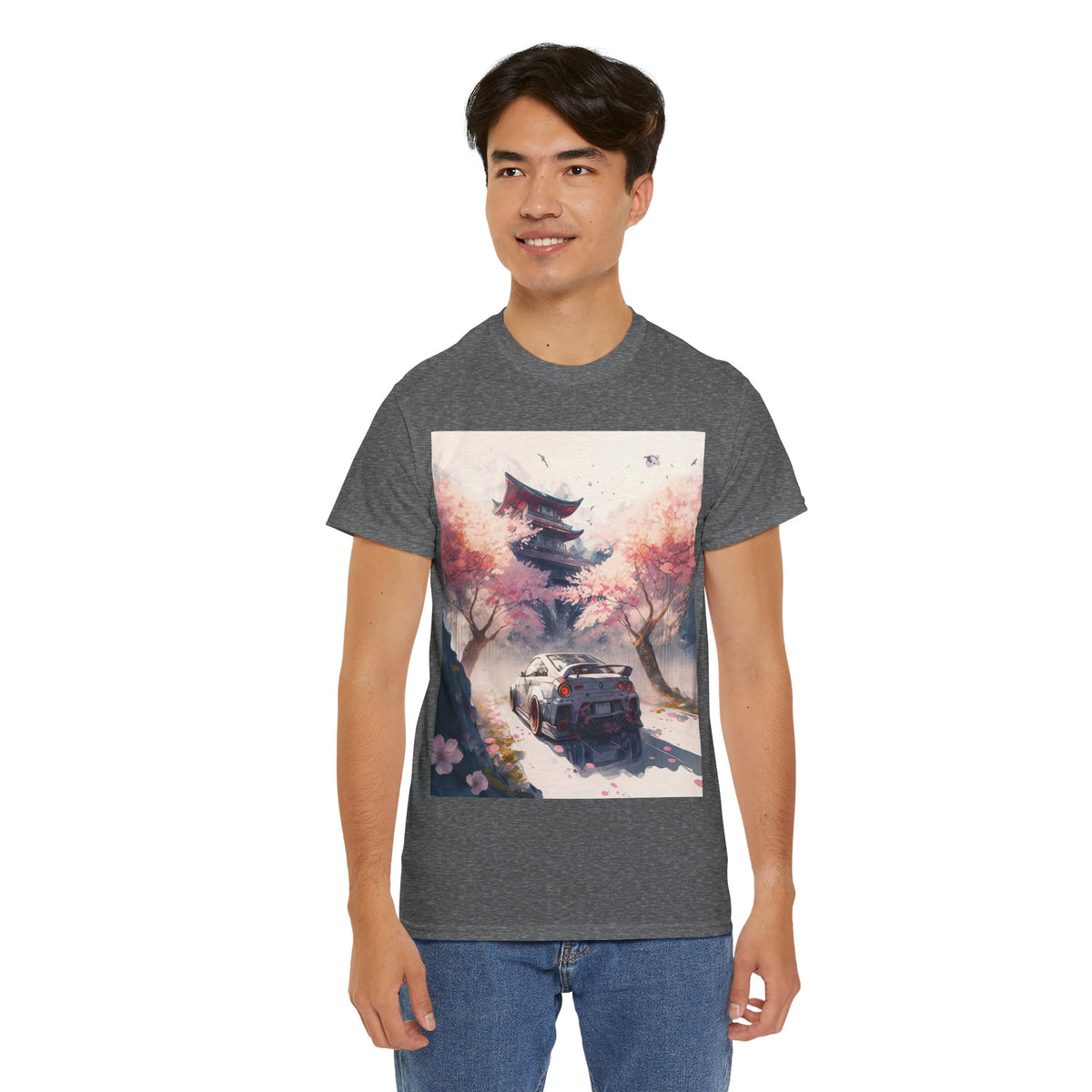 Sakura Drift Retro Sports Car Tee — Cherry Blossom JDM Graphic T-Shirt