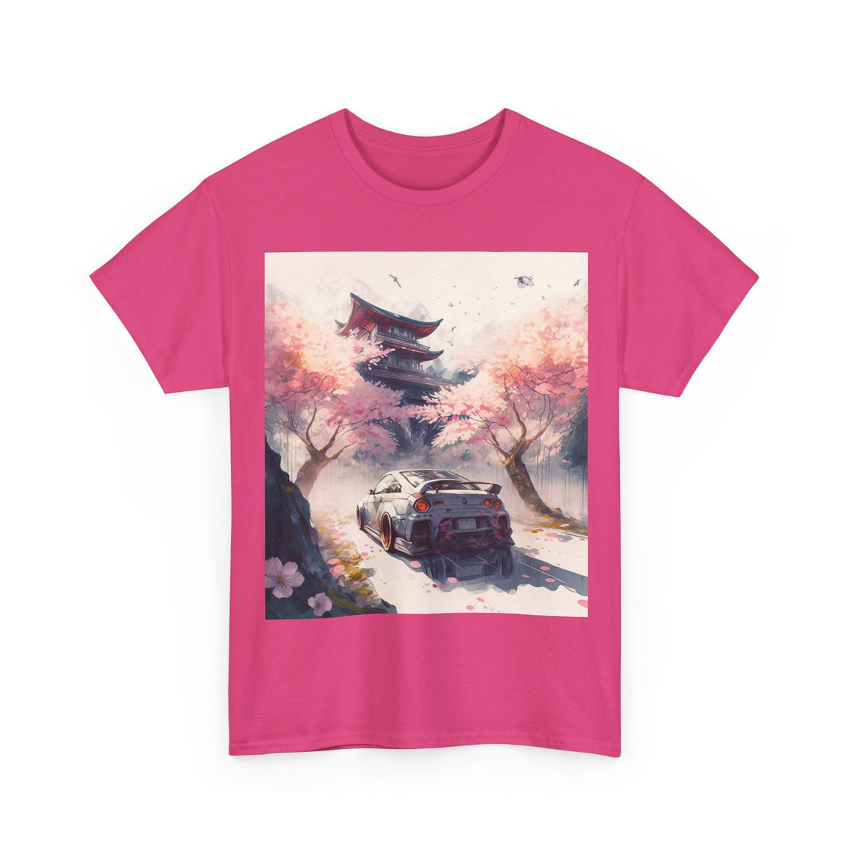 Sakura Drift Retro Sports Car Tee — Cherry Blossom JDM Graphic T-Shirt