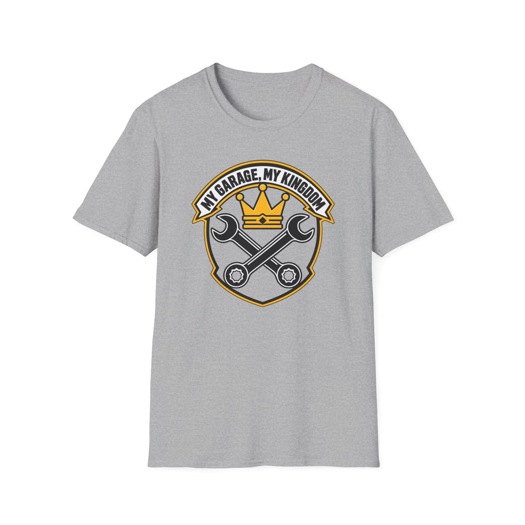 Garage King T-Shirt — "My Garage, My Kingdom" Wrench & Crown Tee