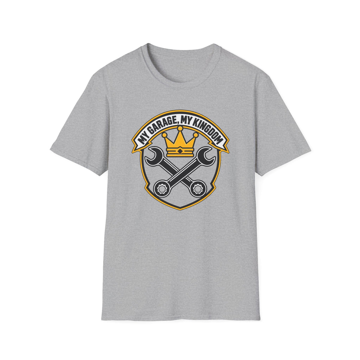 Garage King T-Shirt — "My Garage, My Kingdom" Wrench & Crown Tee