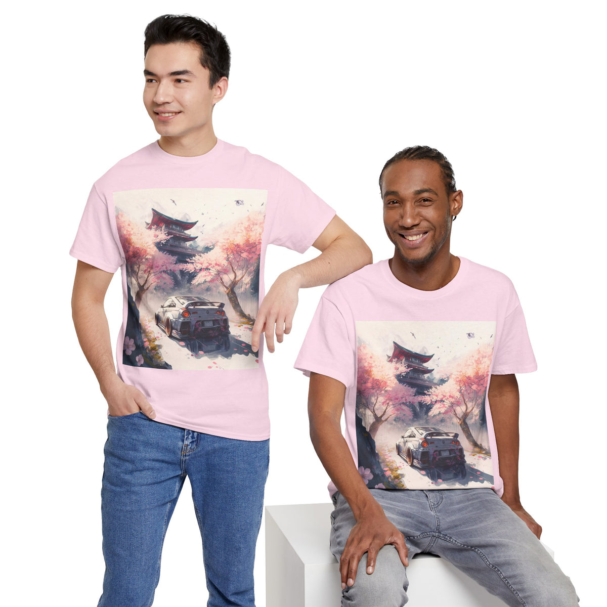 Sakura Drift Retro Sports Car Tee — Cherry Blossom JDM Graphic T-Shirt