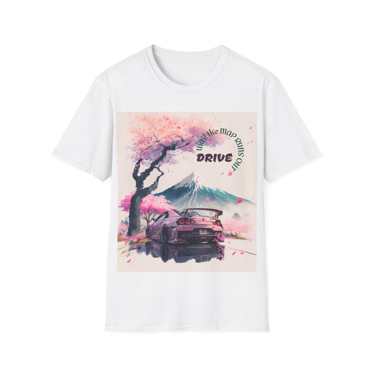 Cherry Blossom Skyline Drive T-Shirt | Retro Car, Mount Fuji