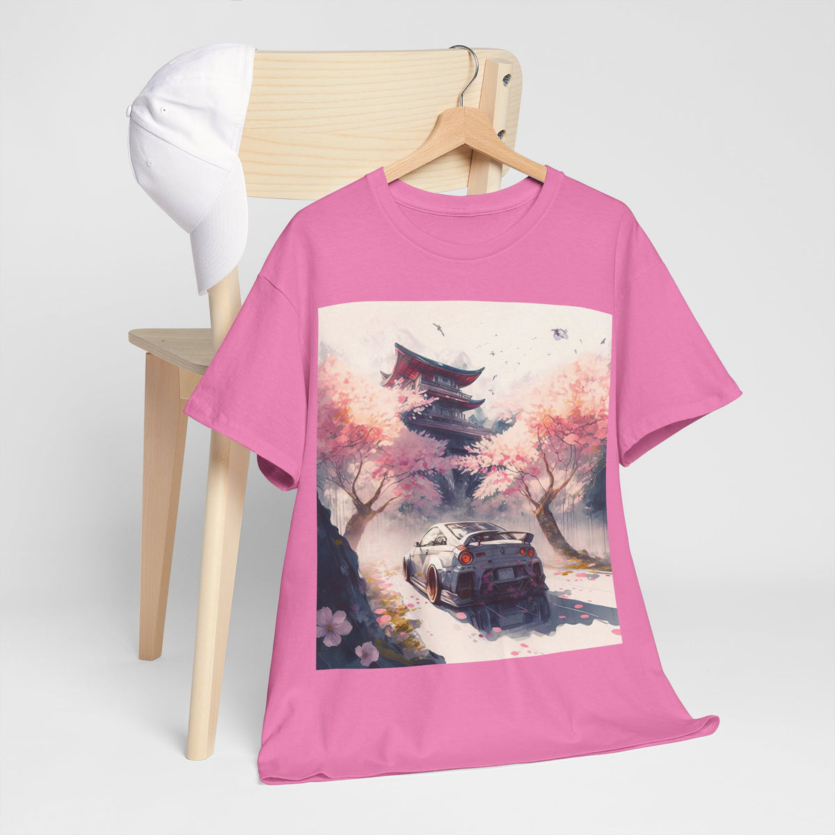 Sakura Drift Retro Sports Car Tee — Cherry Blossom JDM Graphic T-Shirt