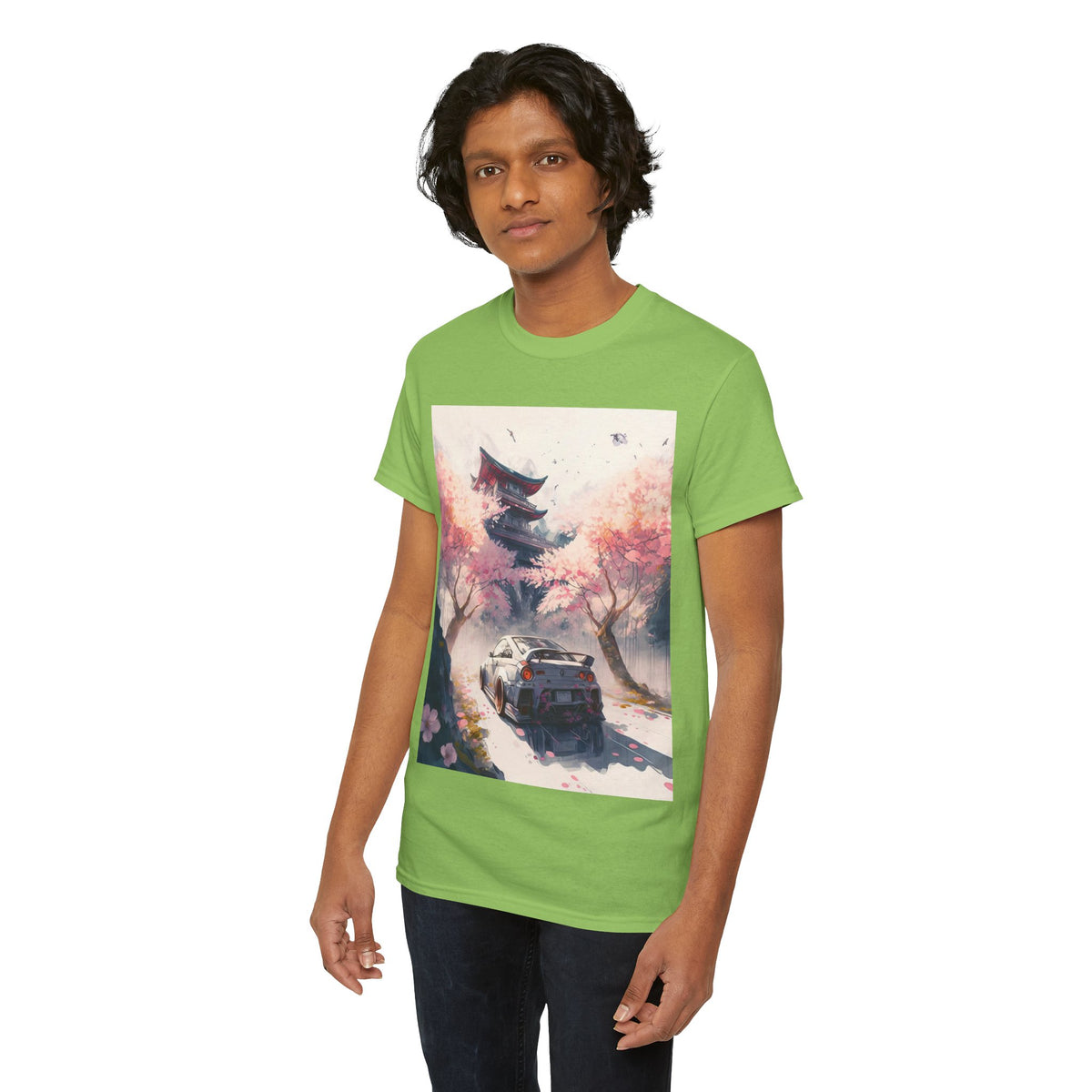 Sakura Drift Retro Sports Car Tee — Cherry Blossom JDM Graphic T-Shirt