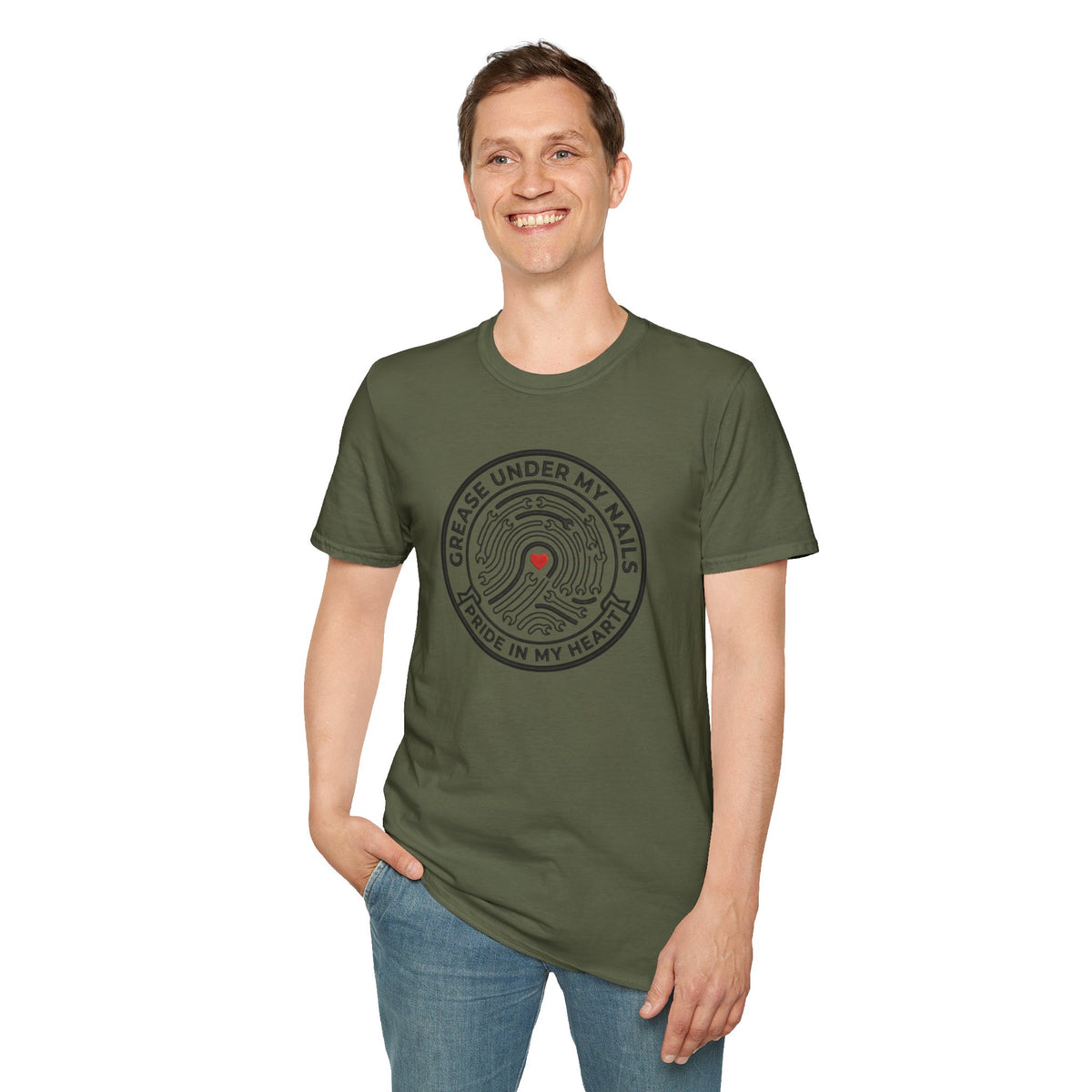 T-Shirt — "Grease Under My Nails, Pride in My Heart" Mechanic Heart Graphic Tee