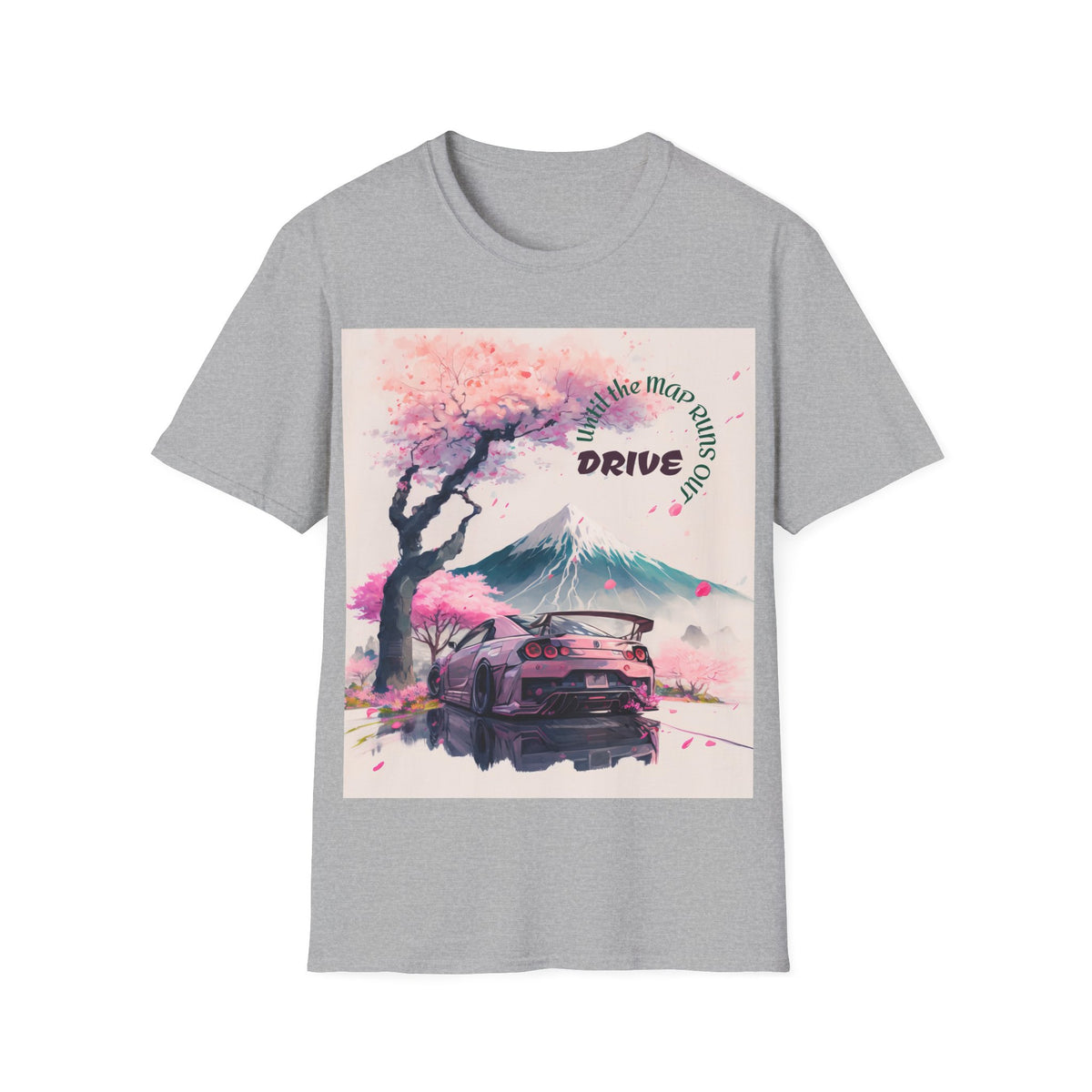 Cherry Blossom Skyline Drive T-Shirt | Retro Car, Mount Fuji