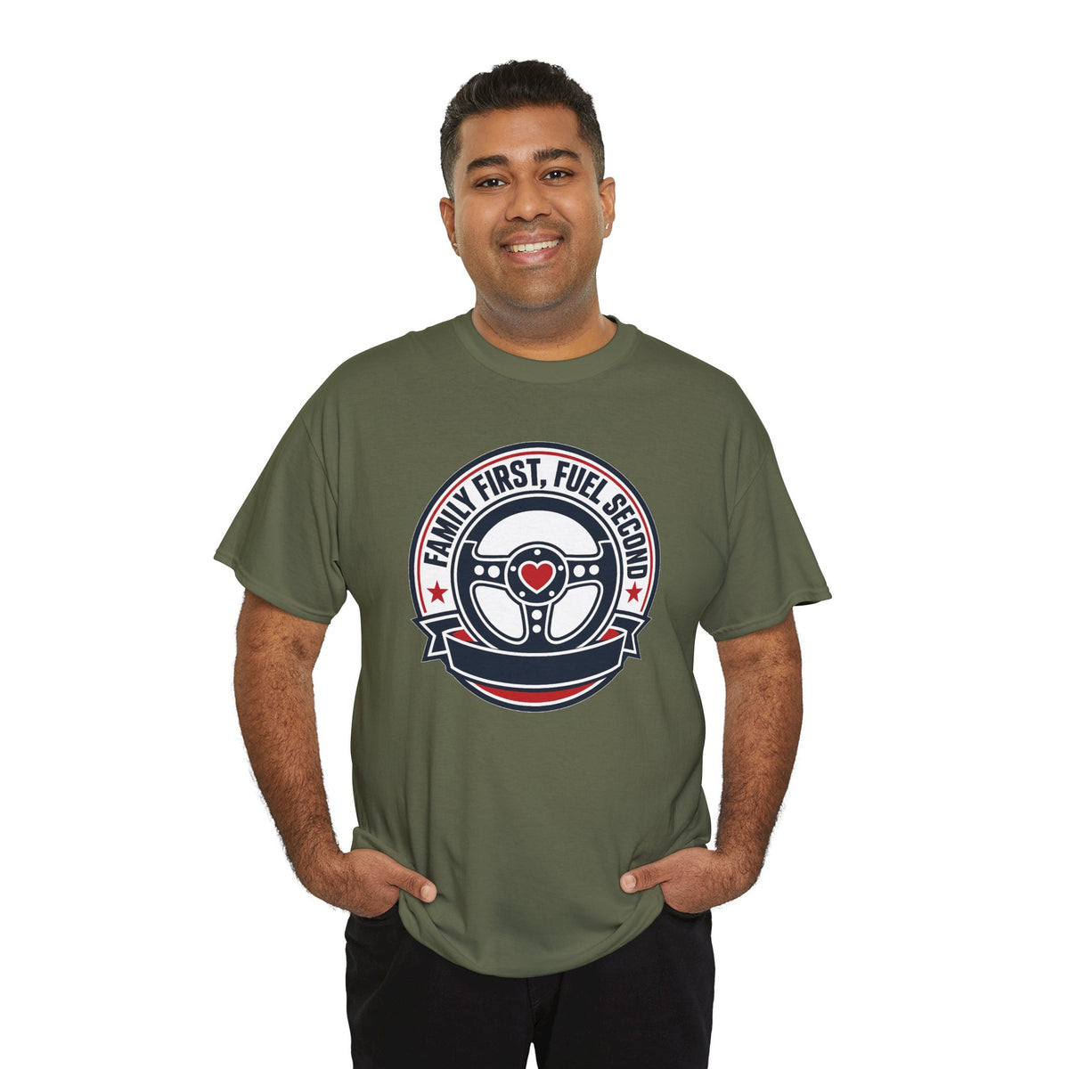 Family First, Fuel Second Tee — Steering Wheel Graphic Shirt