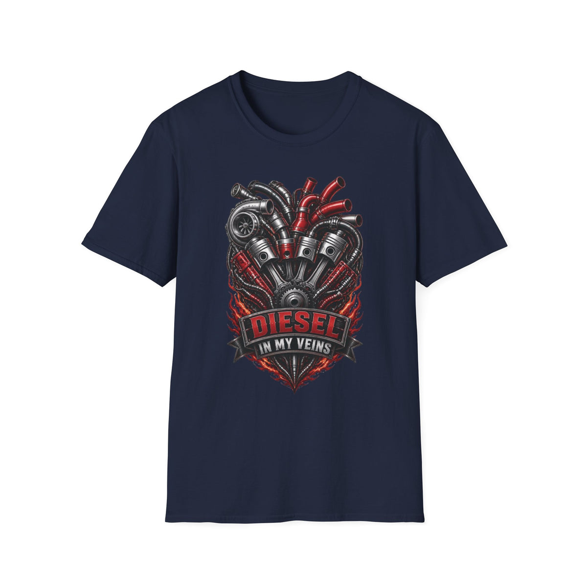 Diesel In My Veins T-Shirt — Engine Heart Graphic Tee for Car & Motor Enthusiasts