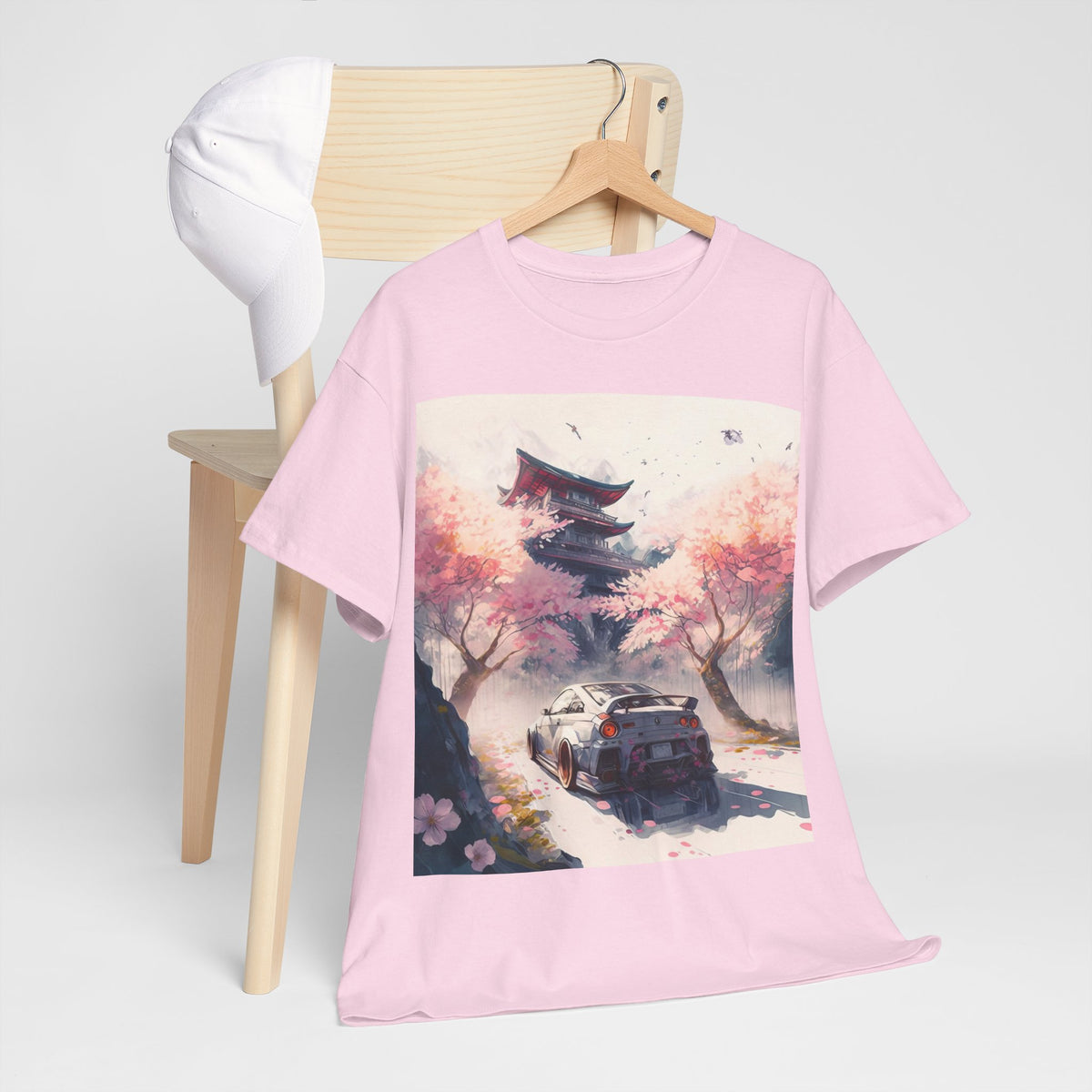 Sakura Drift Retro Sports Car Tee — Cherry Blossom JDM Graphic T-Shirt