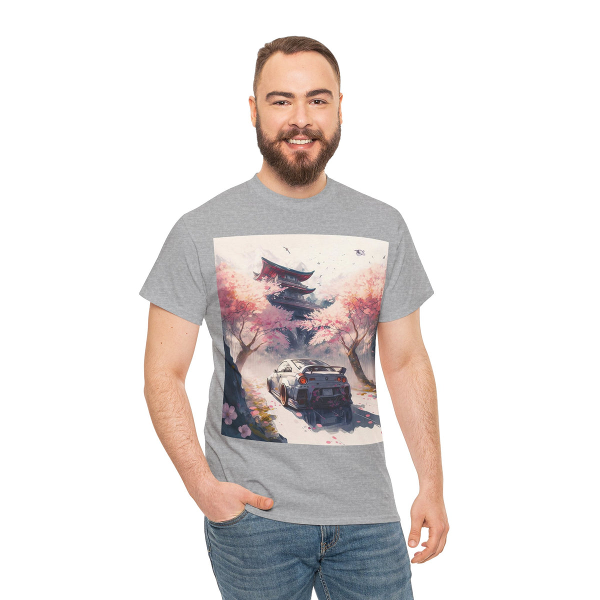 Sakura Drift Retro Sports Car Tee — Cherry Blossom JDM Graphic T-Shirt